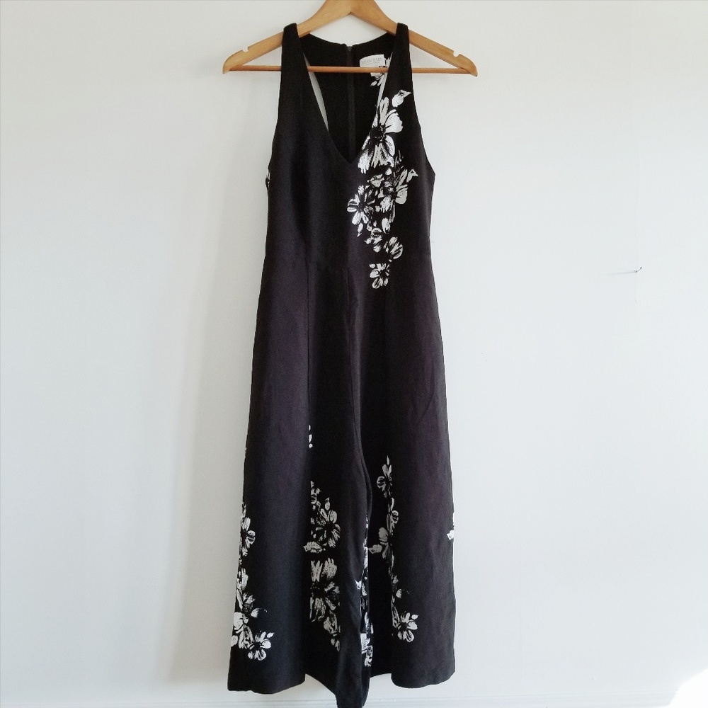 Bisou Bisou Black Jumpsuit with White Floral Print